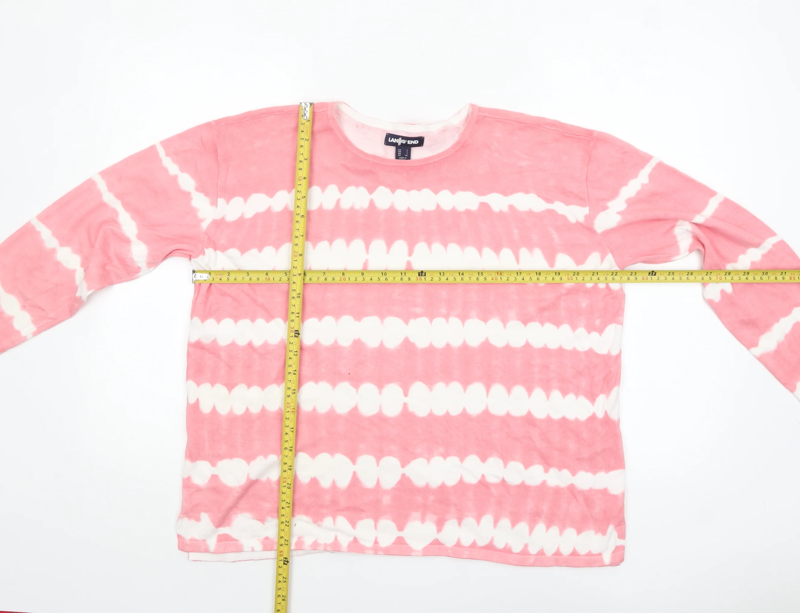 Lands' End Womens Pink Tie Dye Long Sleeve Cotton T-Shirt L - Image 2