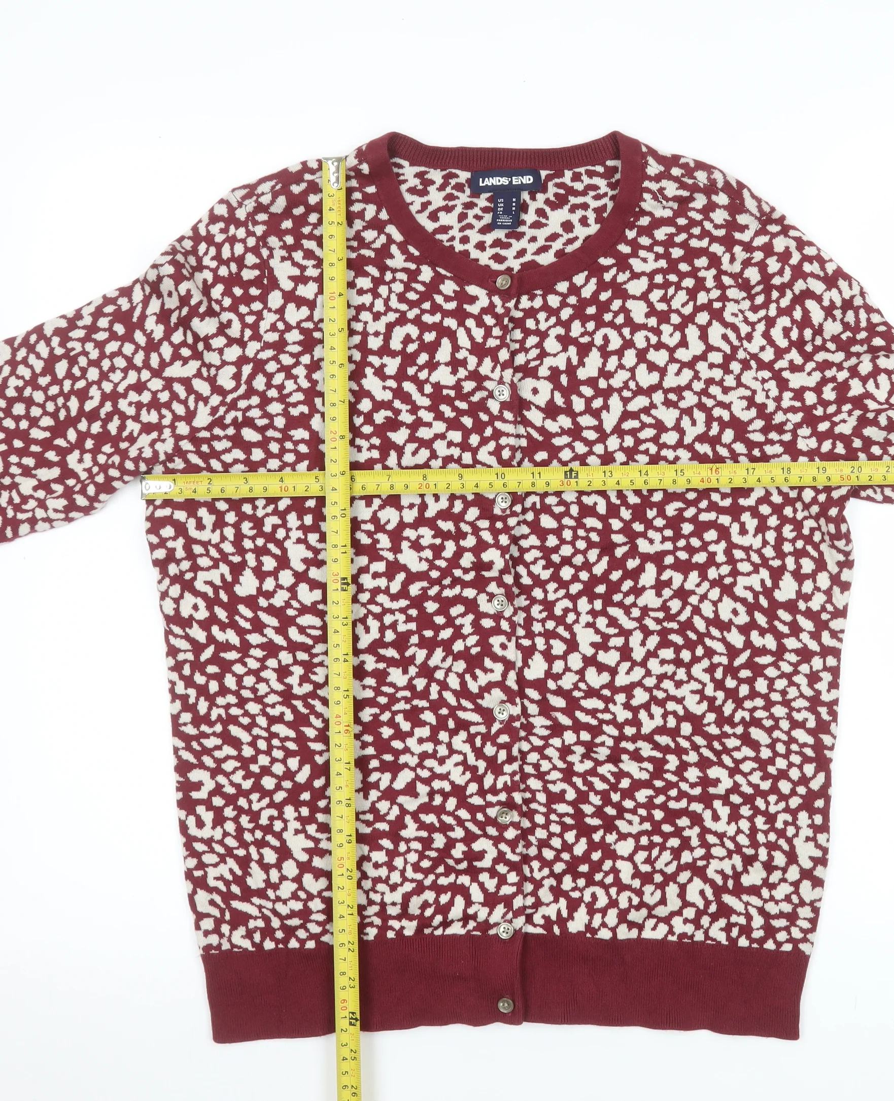 Lands' End Women's Red Animal Print Cotton Cardigan L - Image 2