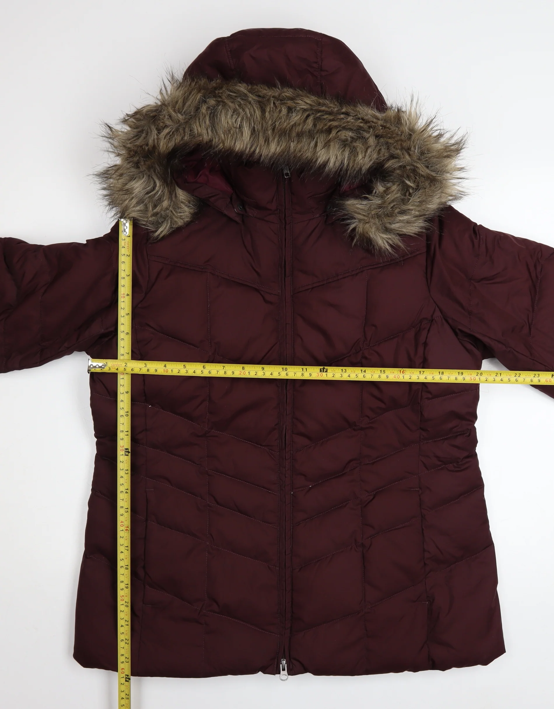 Lands' End Womens Red Down Puffer Jacket L Fur Hood Winter Coat - Image 2