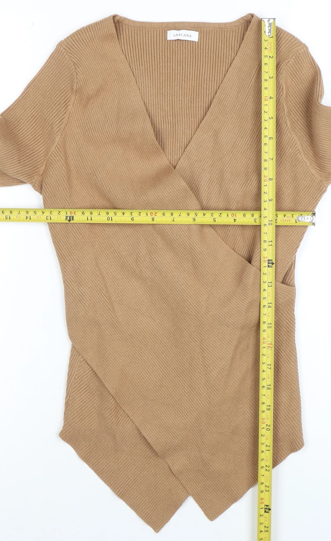 Lascana Women’s Beige Wrap V-Neck Long Sleeve Knit Jumper Size 12 - Image 2