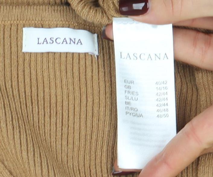 Lascana Women’s Beige Wrap V-Neck Long Sleeve Knit Jumper Size 12 - Image 4