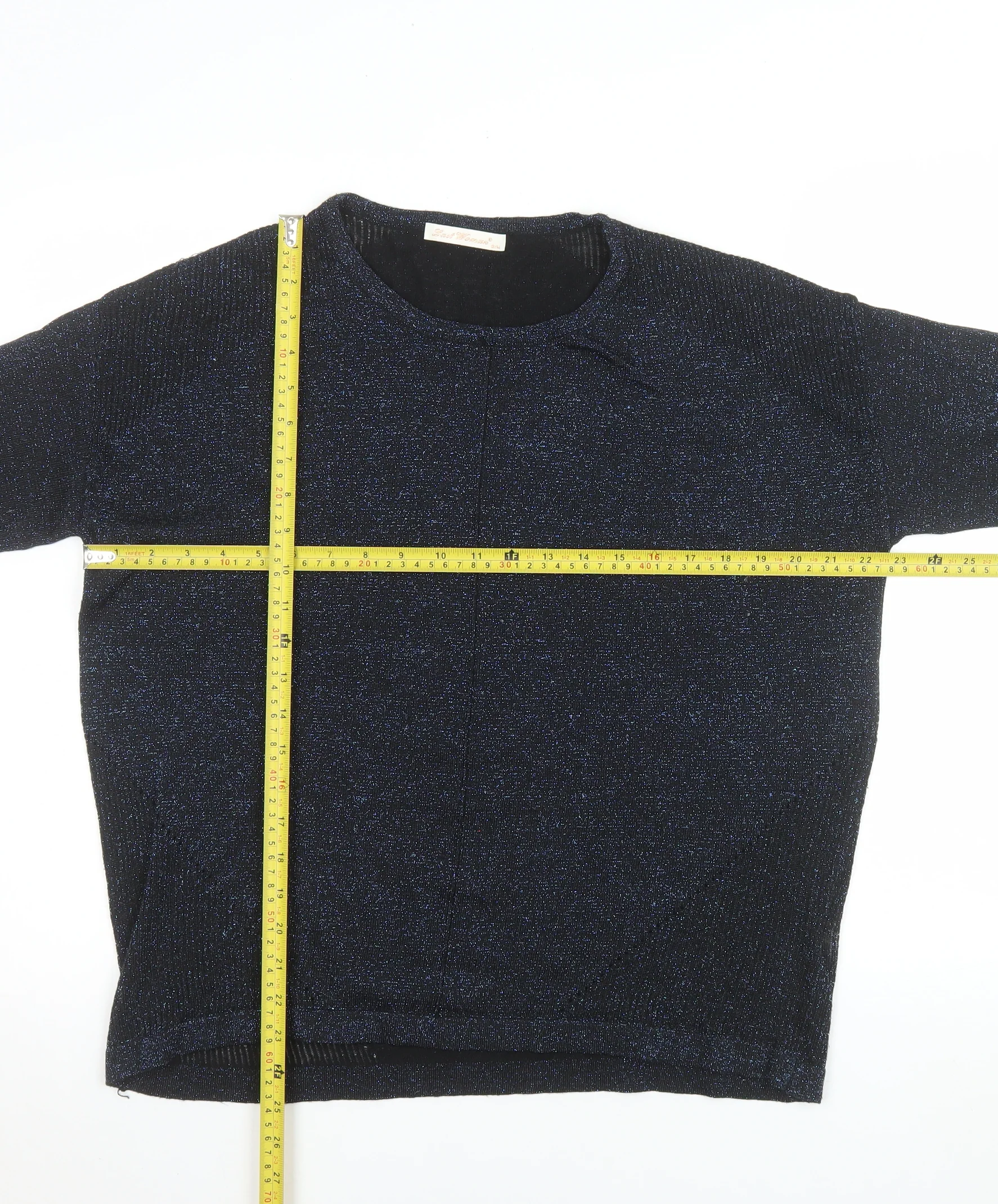Last Woman Women's Black Glitter Knit 3/4 Sleeve Pullover Jumper S - Image 2