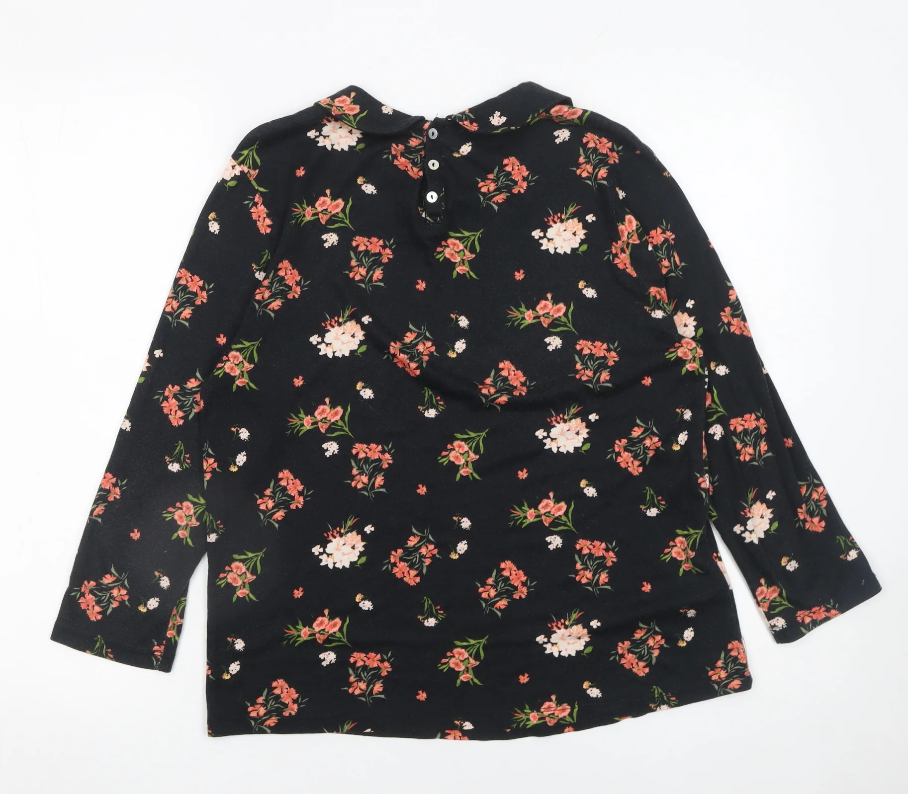 Laura Ashley Women Black Floral Collared Long Sleeve Tunic Blouse UK 12 - Image 3