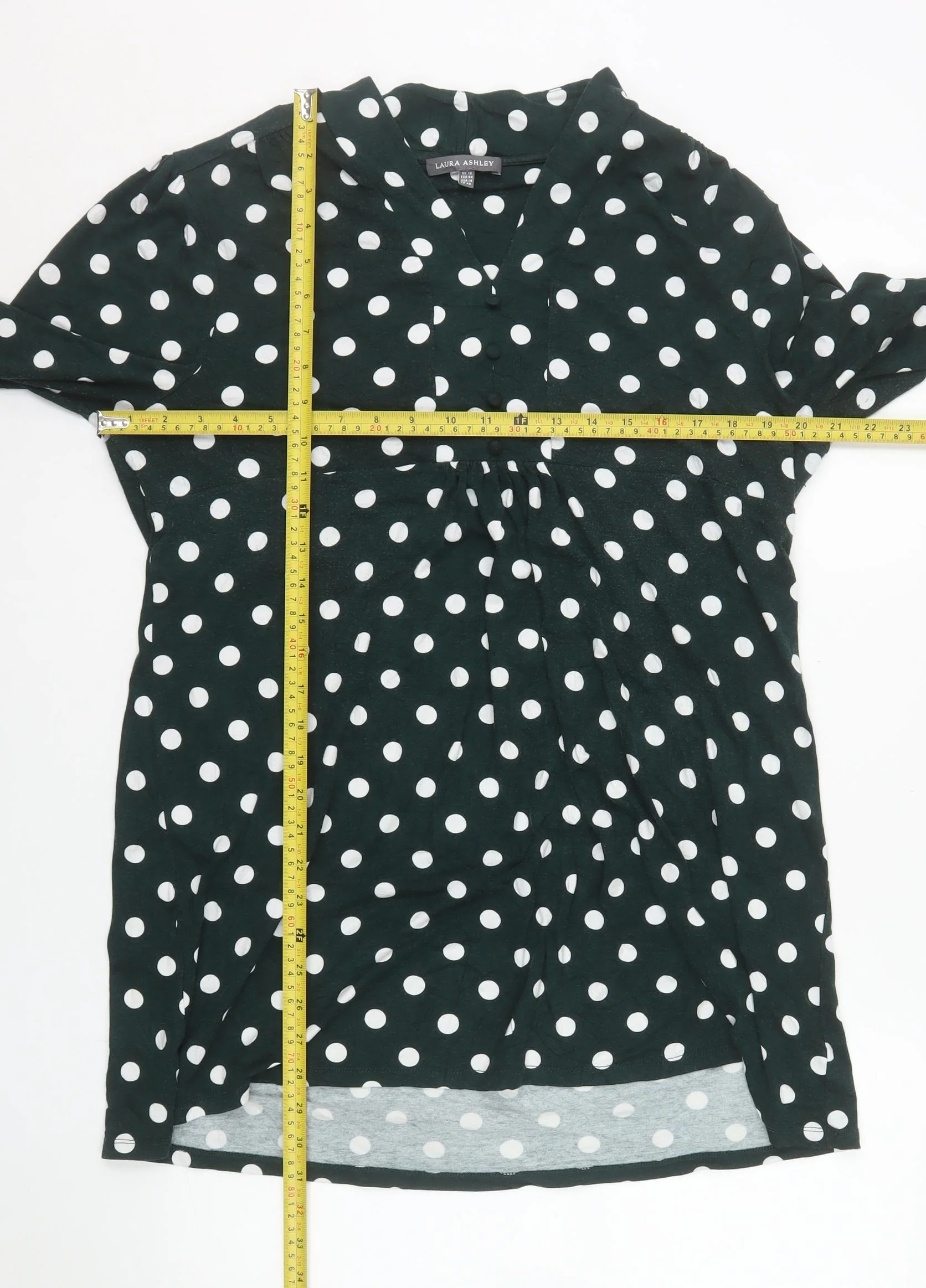 Laura Ashley Women Green Polka Dot Shift Dress Size 18 Long Sleeve - Image 2