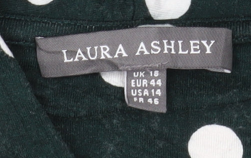 Laura Ashley Women Green Polka Dot Shift Dress Size 18 Long Sleeve - Image 4