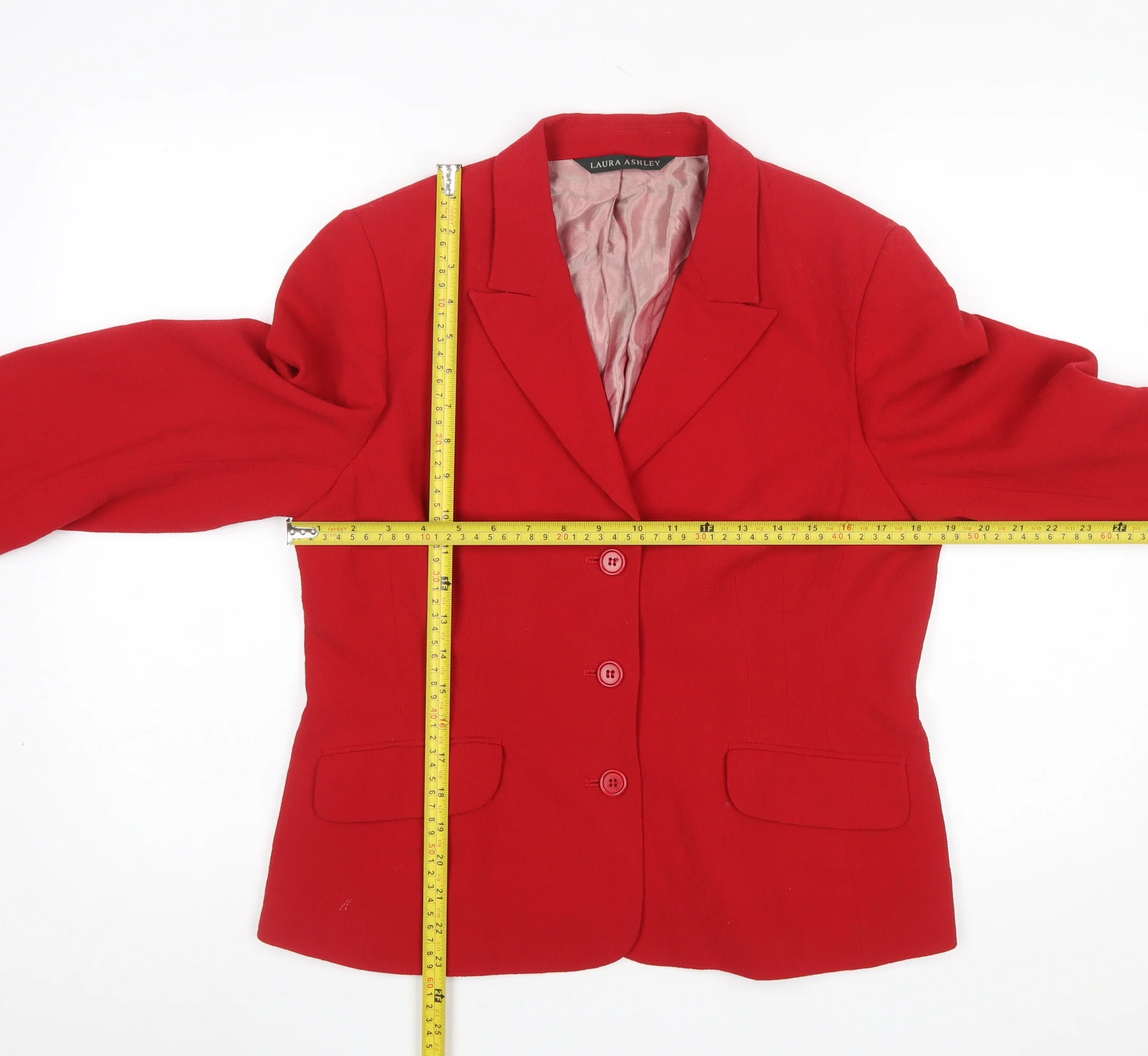 Laura Ashley Women Red Wool Single-Breasted Blazer UK 14 - Image 2