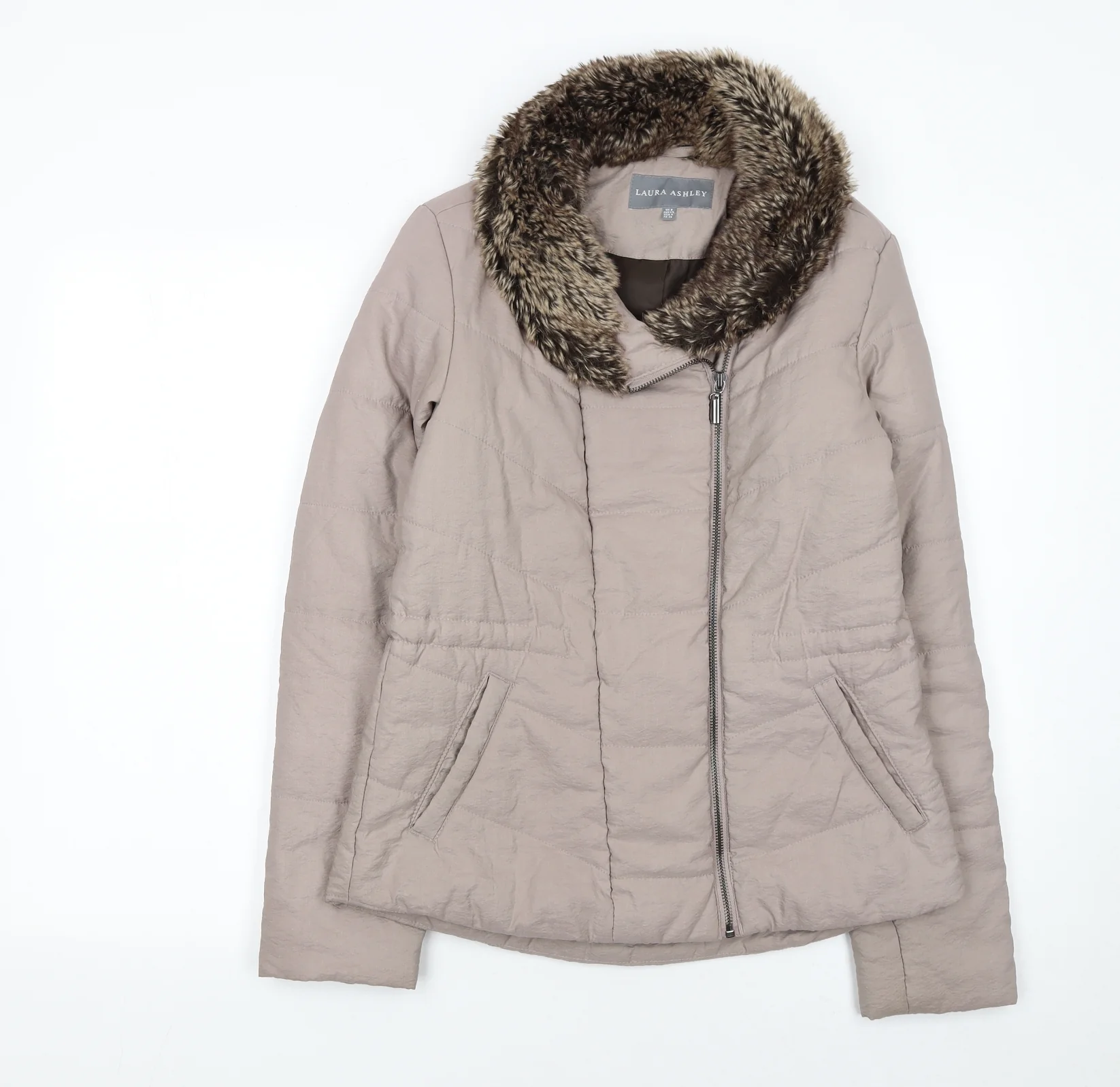 Laura Ashley Women’s Beige Faux Fur Collar Puffer Jacket UK 8