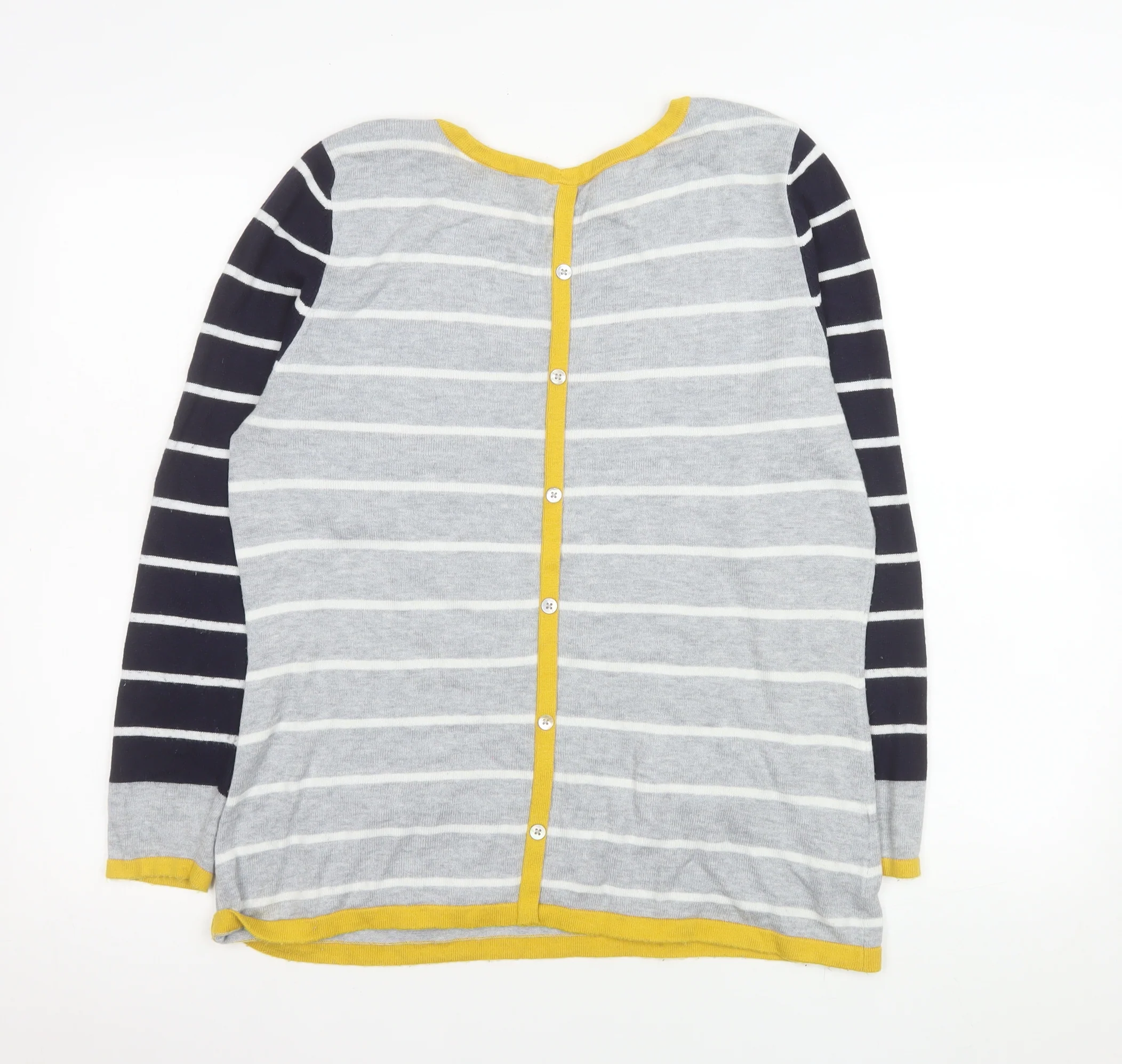 Laura Ashley Women’s Grey Striped Cardigan Size 14 Cotton Knit - Image 3