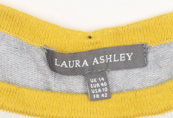 Laura Ashley Women’s Grey Striped Cardigan Size 14 Cotton Knit - Image 4