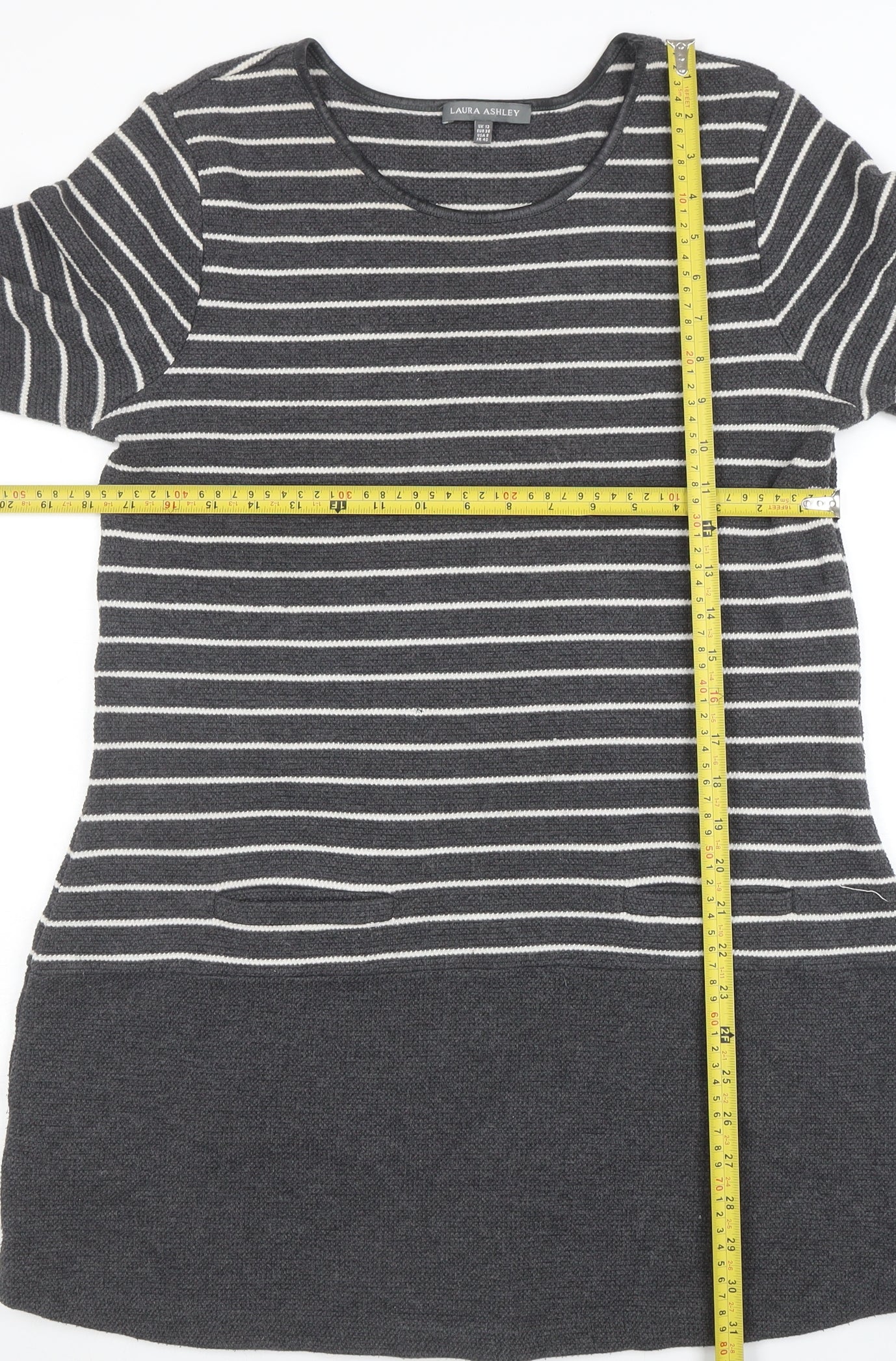 Laura Ashley Women’s Grey Striped Knit Shift Dress Size 12 - Image 2