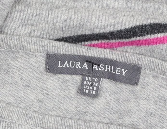 Laura Ashley Women’s Grey Striped Pullover Jumper UK 10 Cotton Blend - Image 5