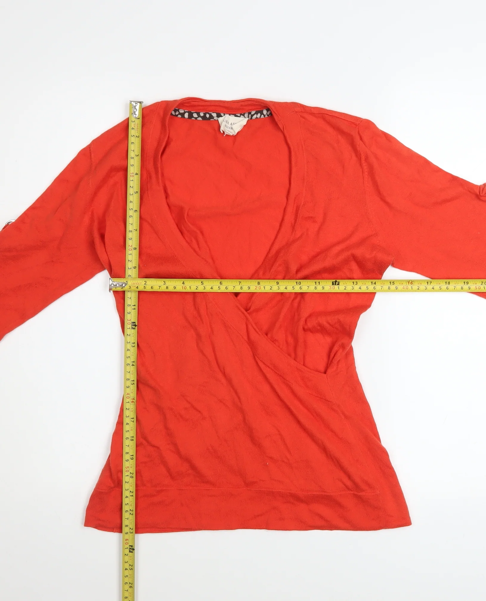 Laura Ashley Women’s Red Wrap Blouse UK 12 Cotton Jersey 3/4 Sleeve - Image 2