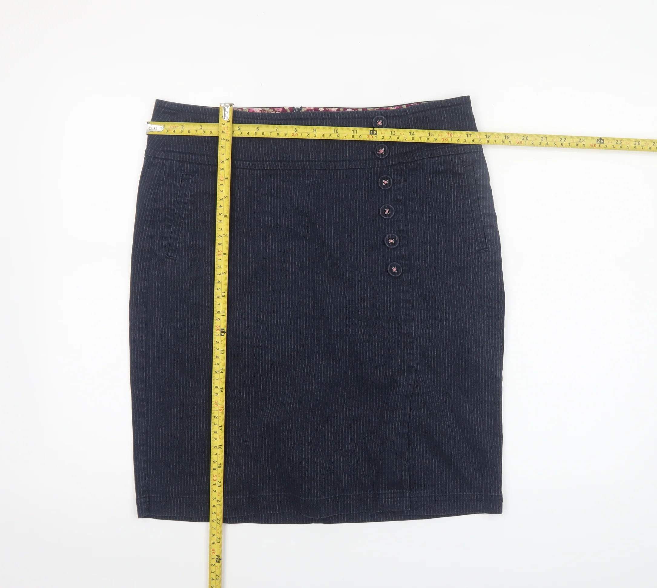 Laura Ashley Women's Blue Cotton Blend Pinstripe Knee Length Pencil Skirt Size 14 - Image 2