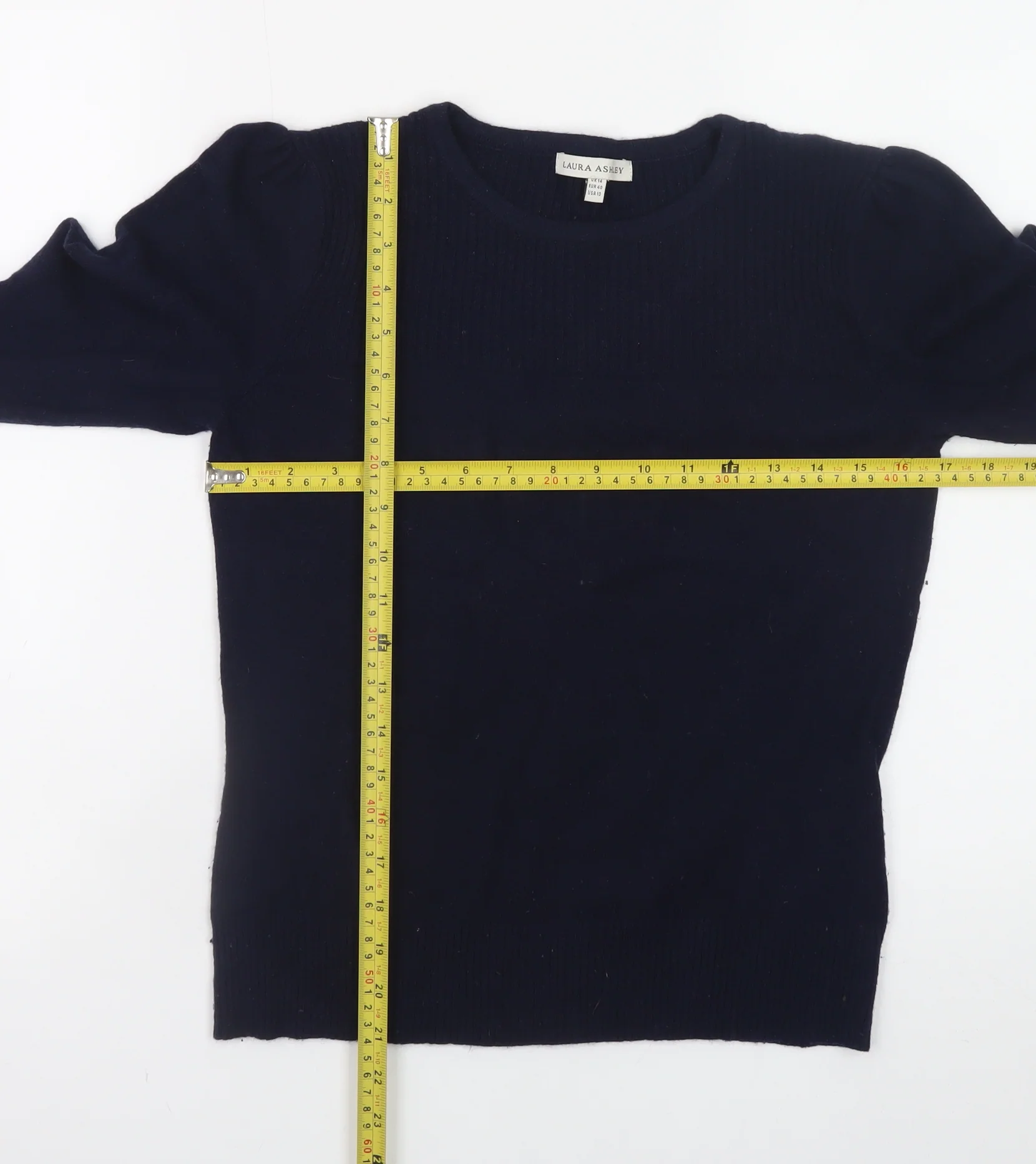 Laura Ashley Women's Blue Cotton Crew Neck Jumper Size 14 - Image 2