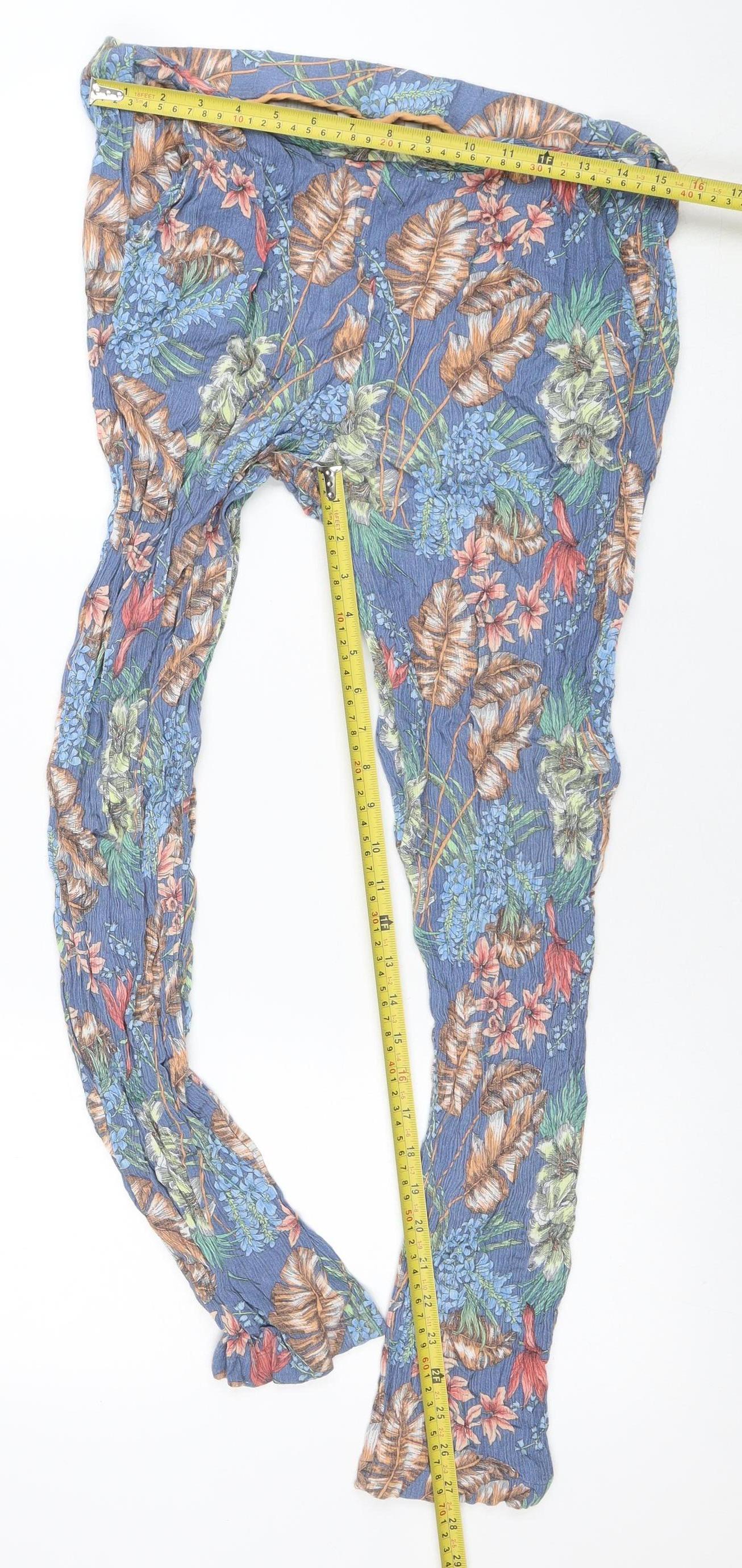Laura Ashley Women's Blue Floral Wide-Leg Viscose Trousers Size 12 - Image 2