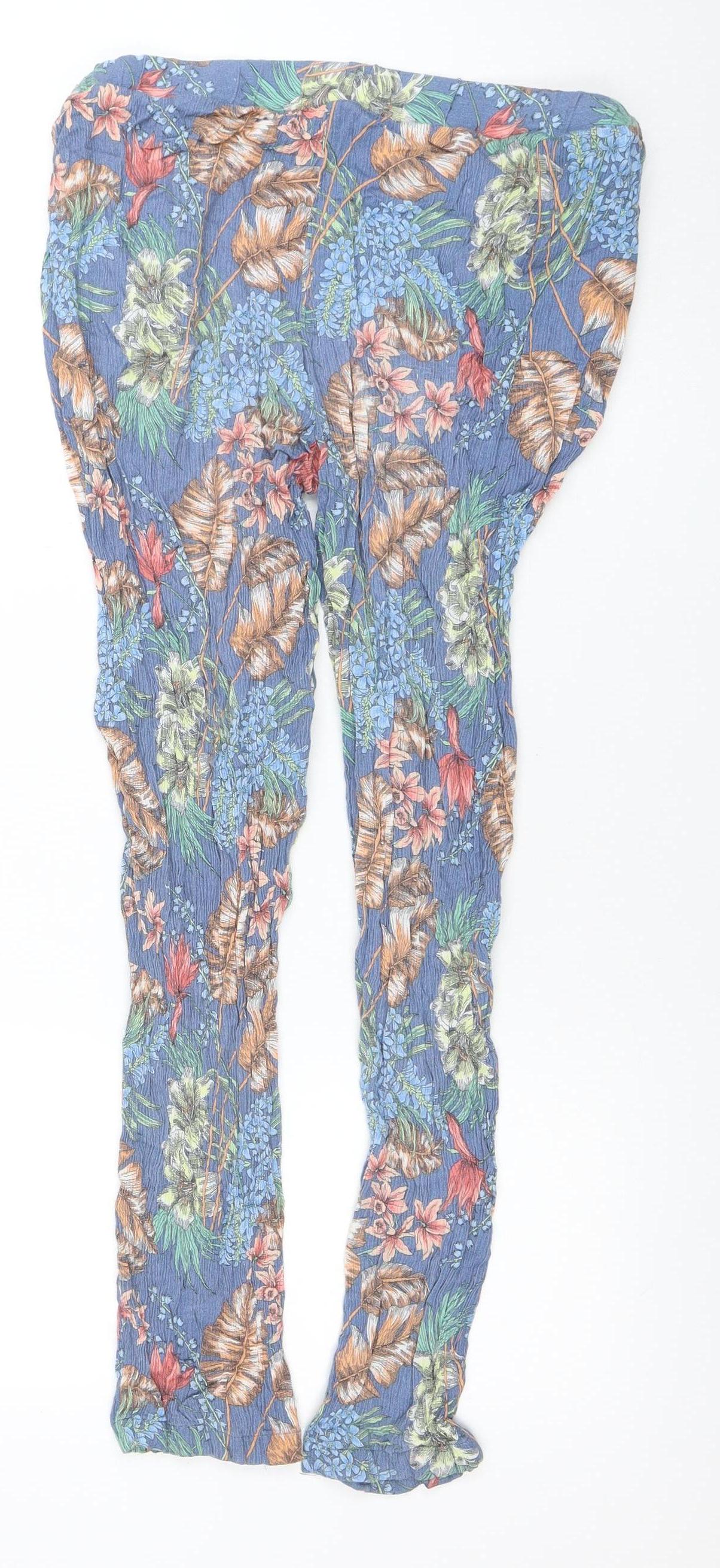Laura Ashley Women's Blue Floral Wide-Leg Viscose Trousers Size 12 - Image 3