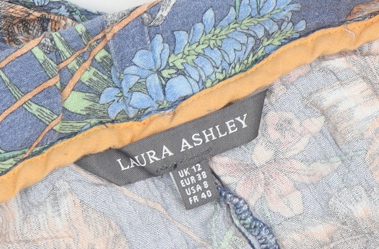 Laura Ashley Women's Blue Floral Wide-Leg Viscose Trousers Size 12 - Image 4