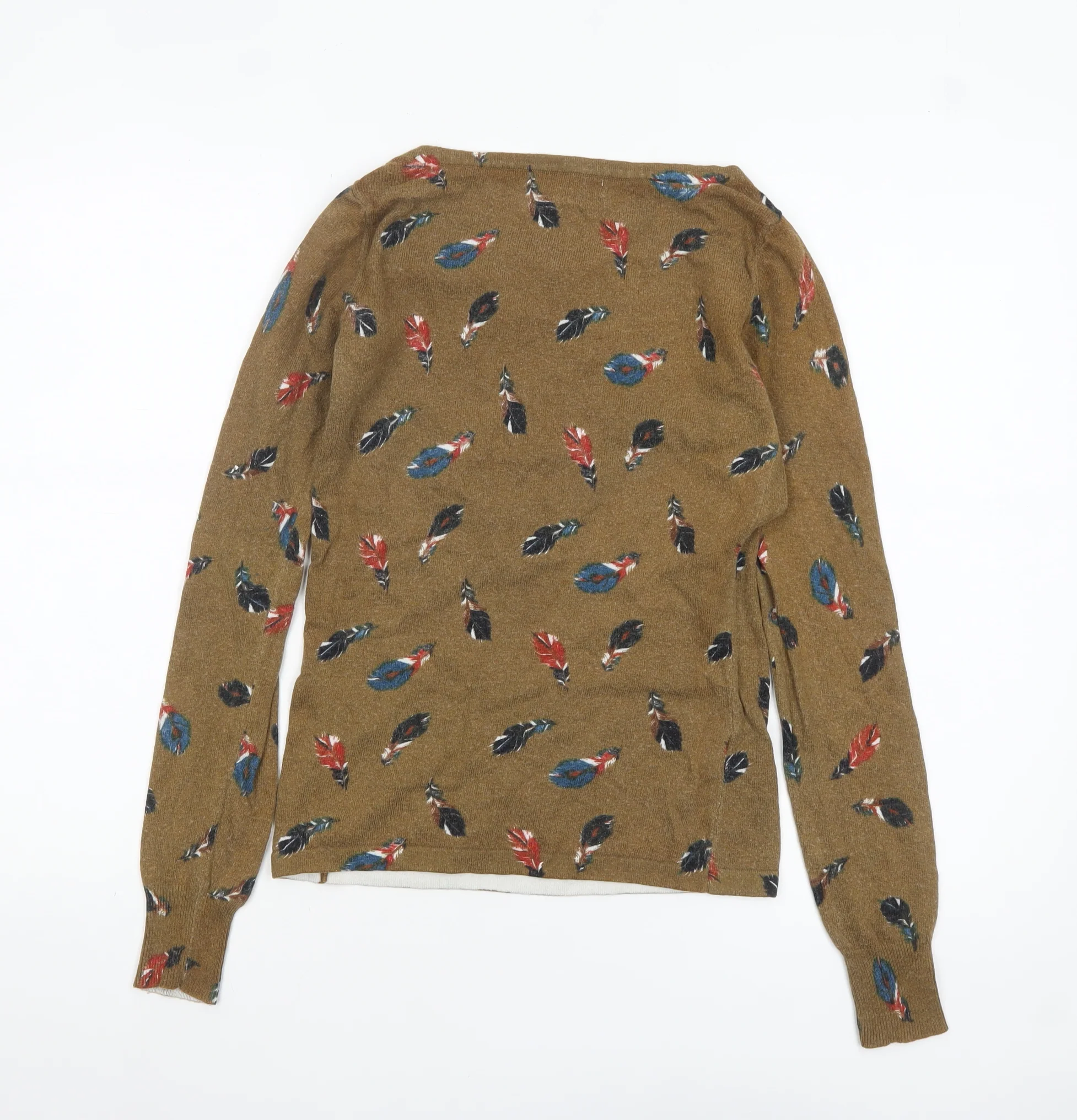 Laura Ashley Women's Brown Feather Print Cotton Pullover Jumper Size 8 - Image 3