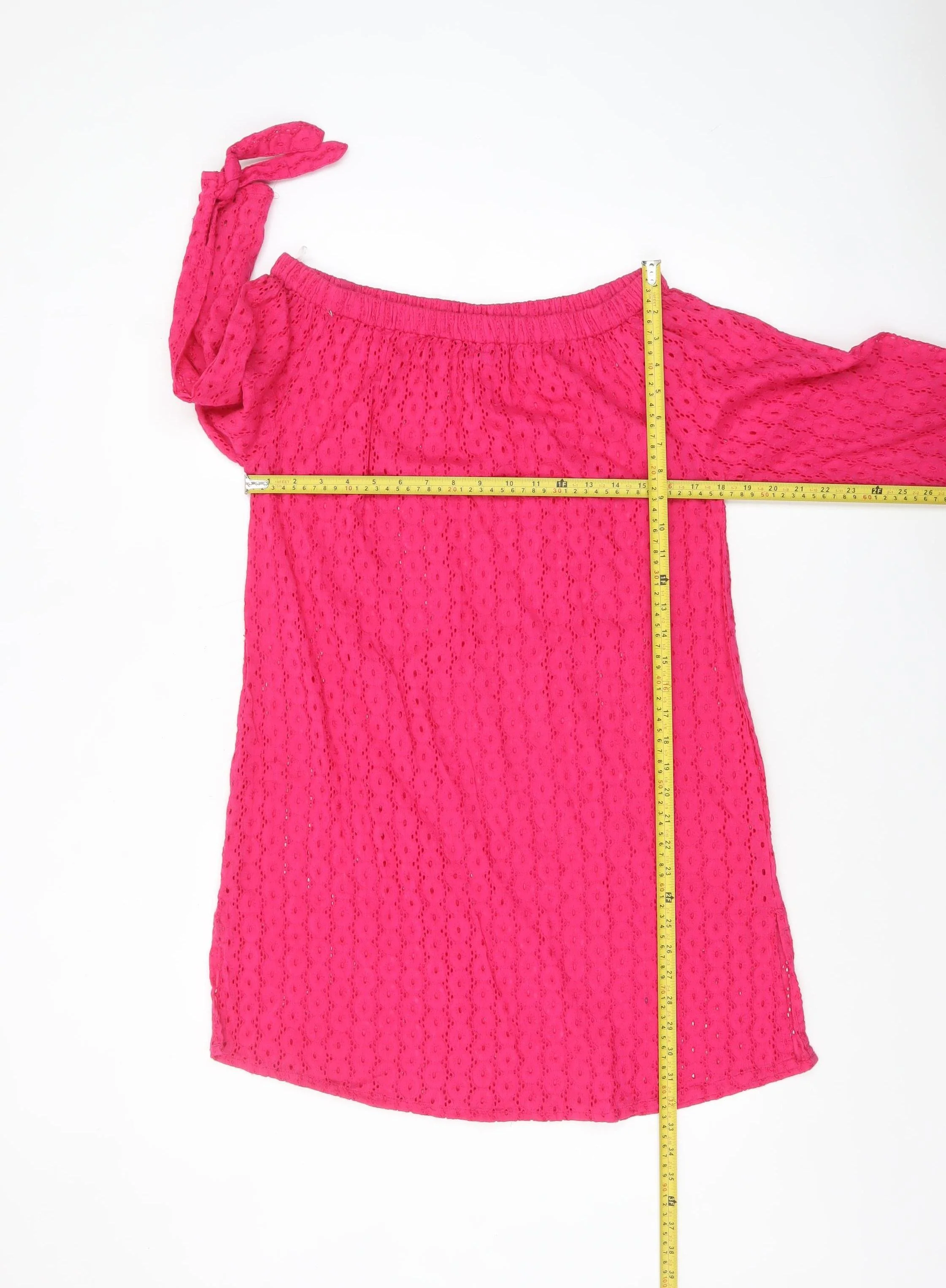 Laura Ashley Women's Pink Cotton Off Shoulder Lace Shift Dress S - Image 2