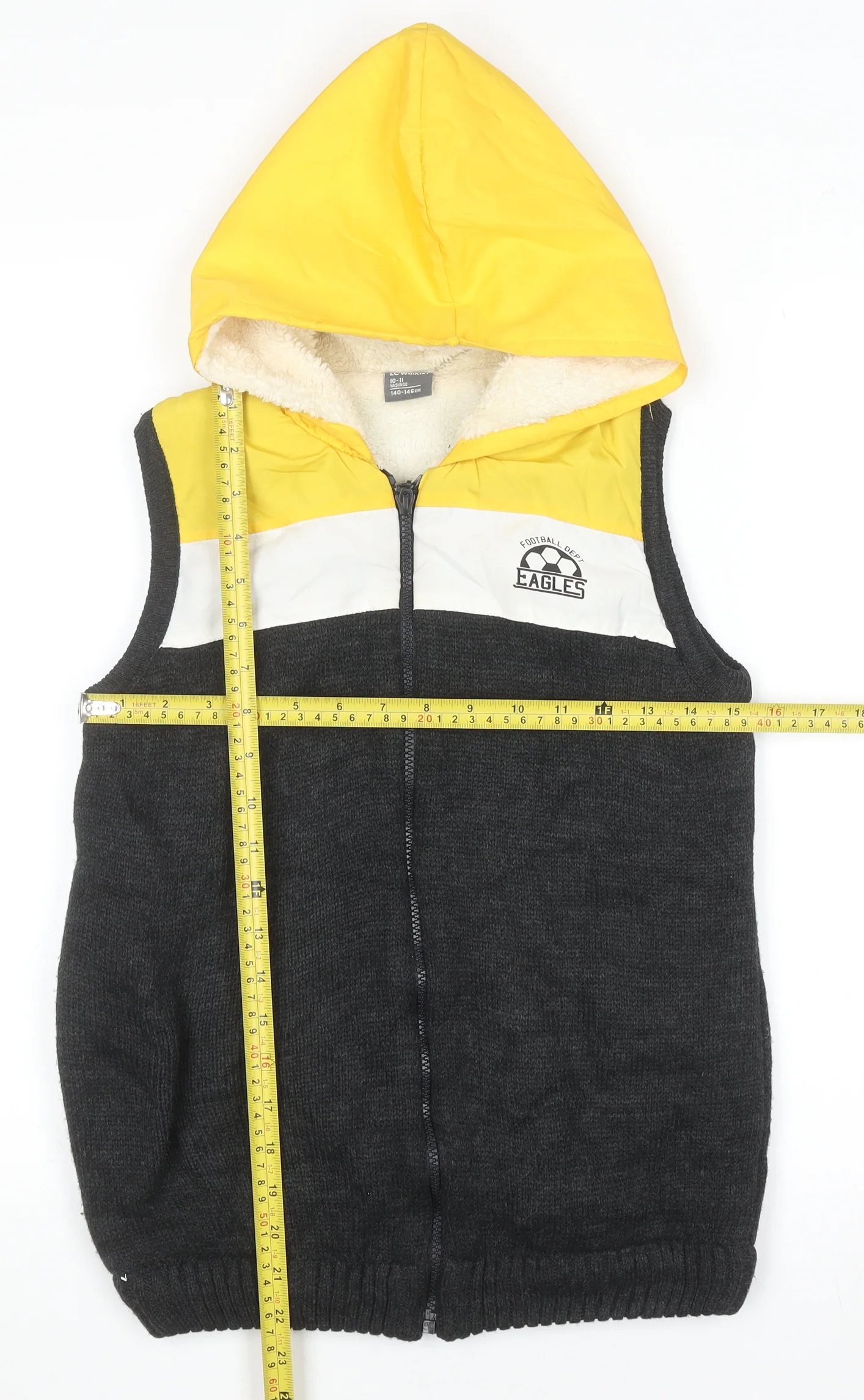LC Waikiki Boys Yellow & Grey Hooded Bodywarmer Gilet 10-11 Years Lined Zip - Image 2
