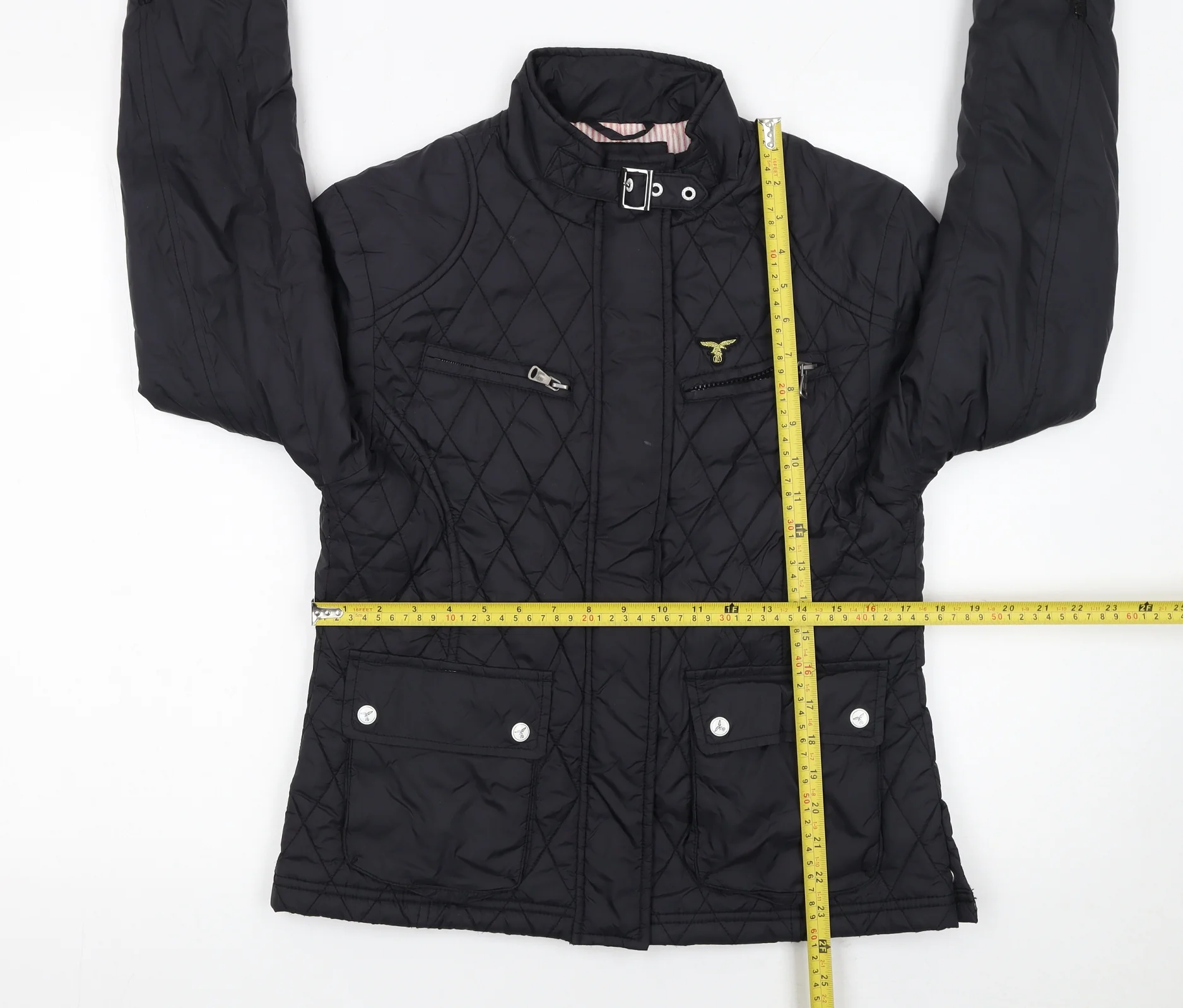 Le Breve Womens Black L Quilted Short Jacket with Belt Detail - Image 2