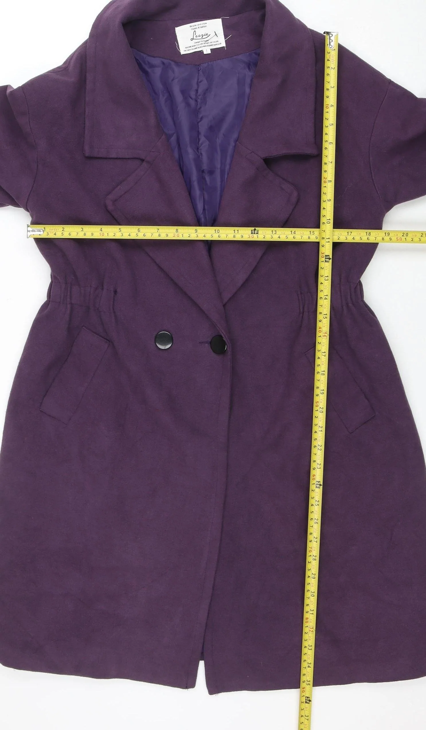 Leazie Women's Purple Cotton Blend Mid-Length Overcoat L - Image 2