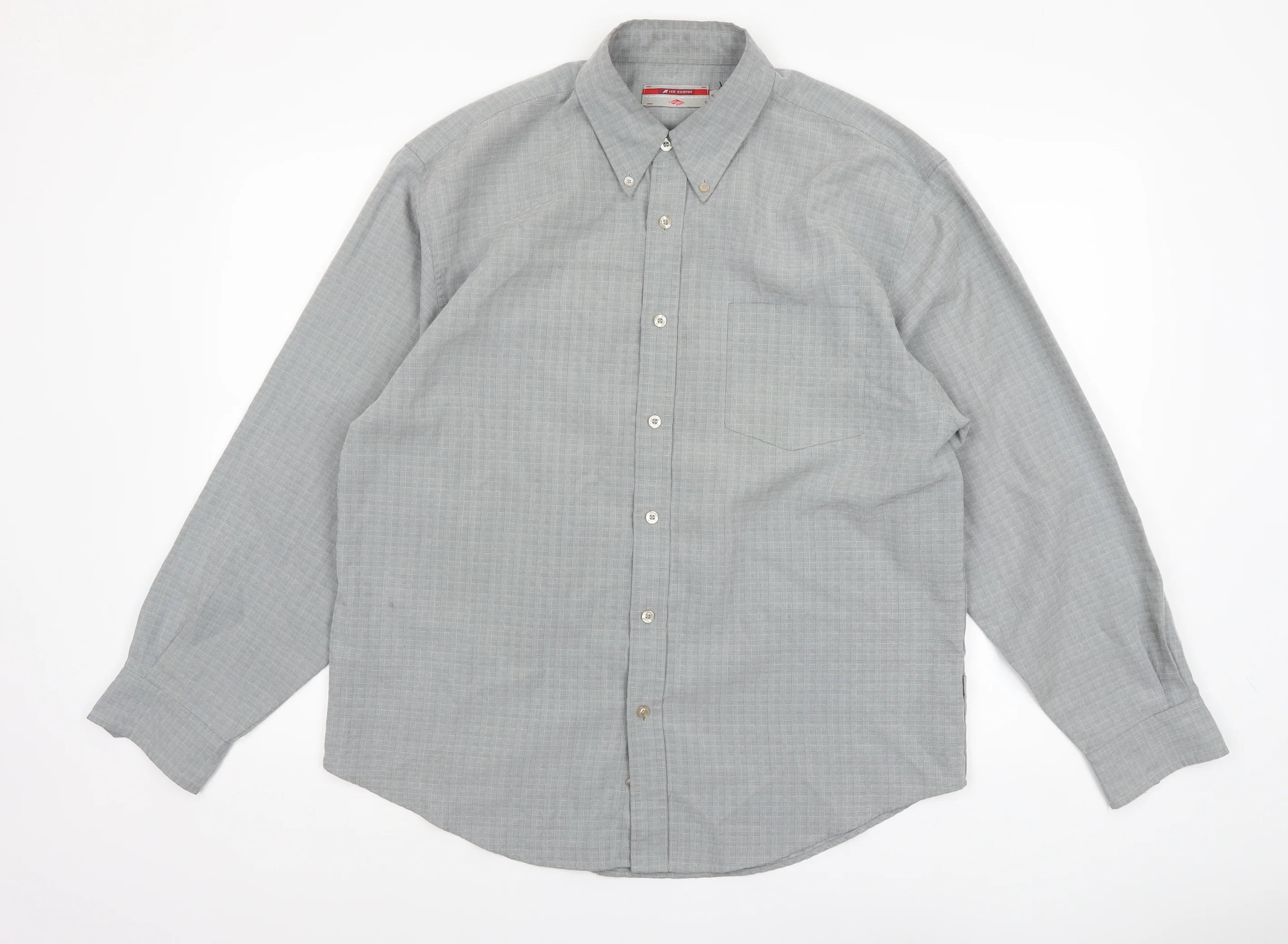 Lee Cooper Men's Grey Check Button-Down Long Sleeve Shirt M