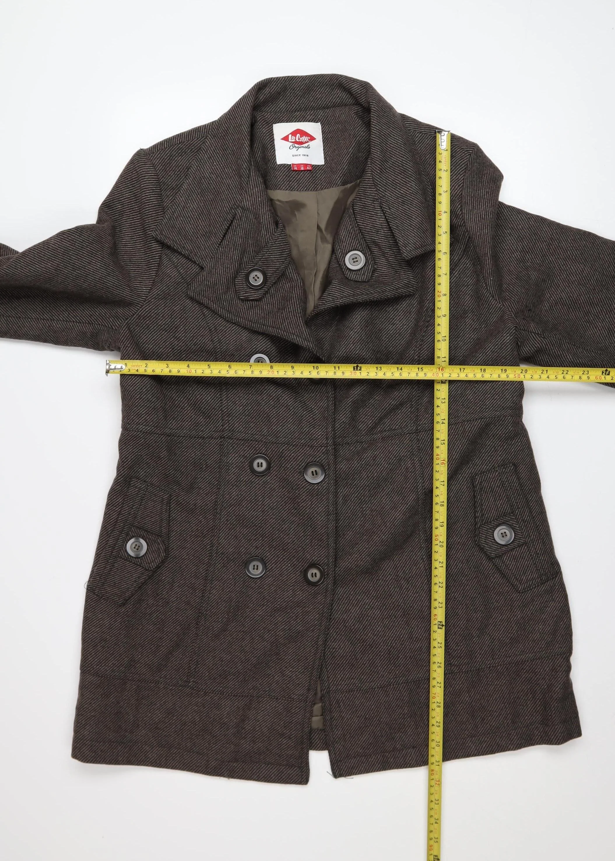Lee Cooper Women’s Brown Wool Blend Pea Coat Size 14 Classic Mid-Length - Image 2