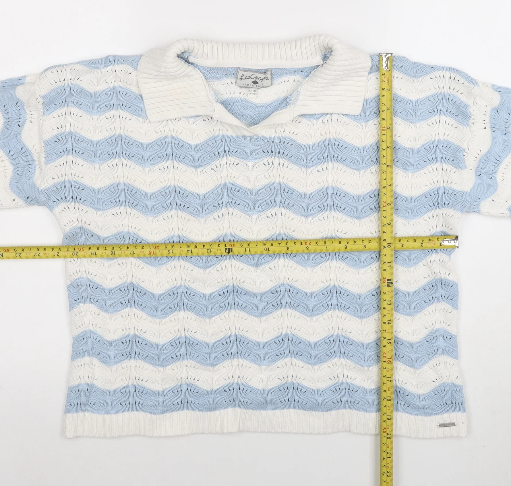 Lee Cooper Womens Blue White Collared Knit Jumper Size L Cotton Pullover - Image 2