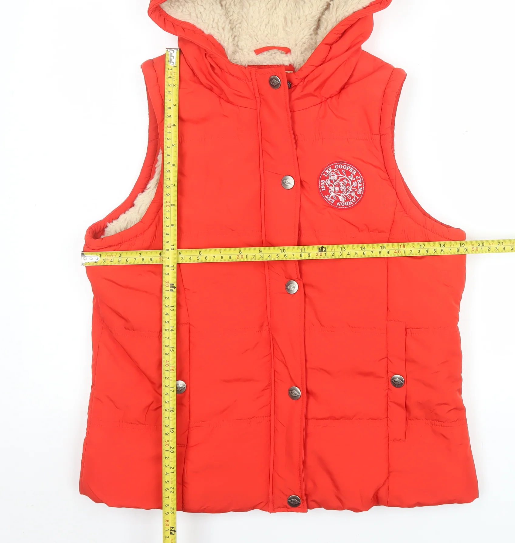 Lee Cooper Women's Red Puffer Hooded Waistcoat Size 16 - Image 2