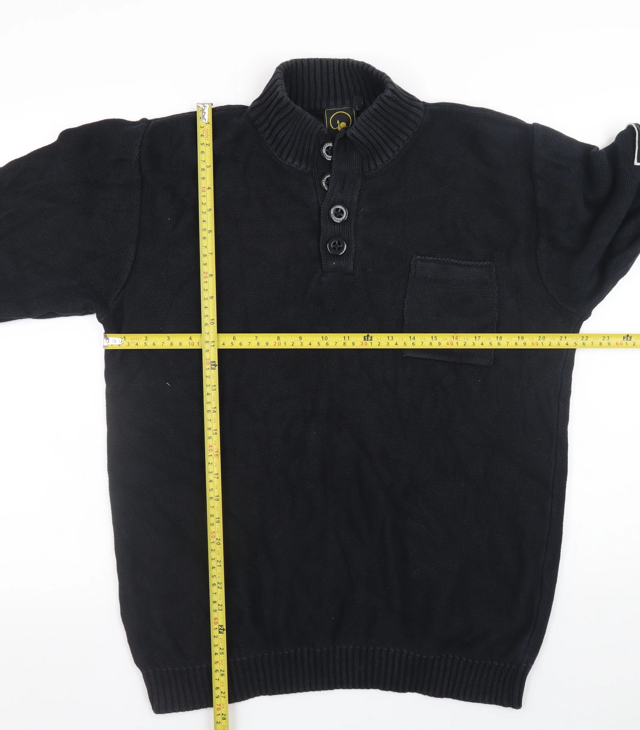 Leeds Originals Men’s Black XL Cotton Henley Jumper - Image 2