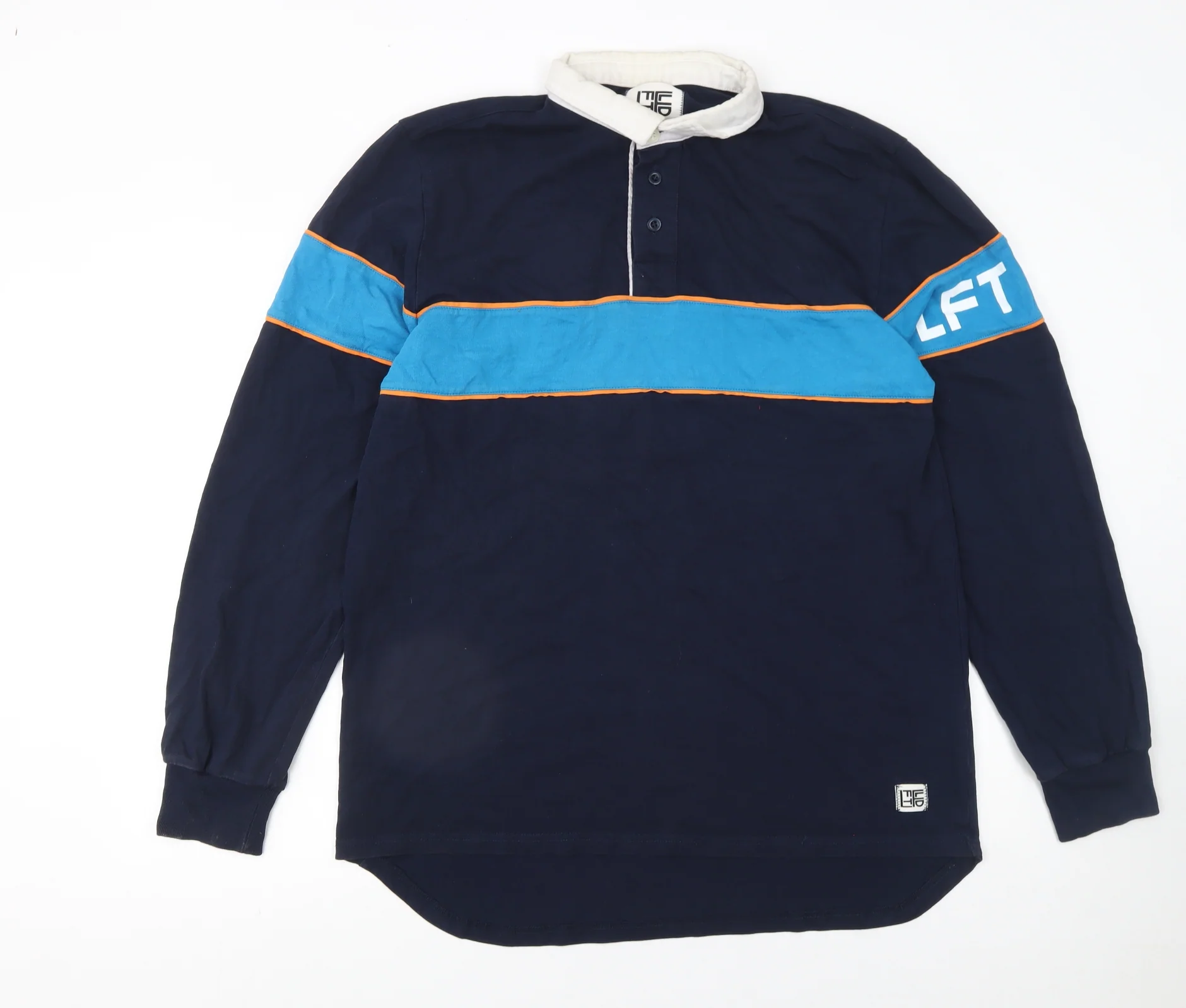 Left Field Men's Blue Long Sleeve Rugby Polo Shirt XL
