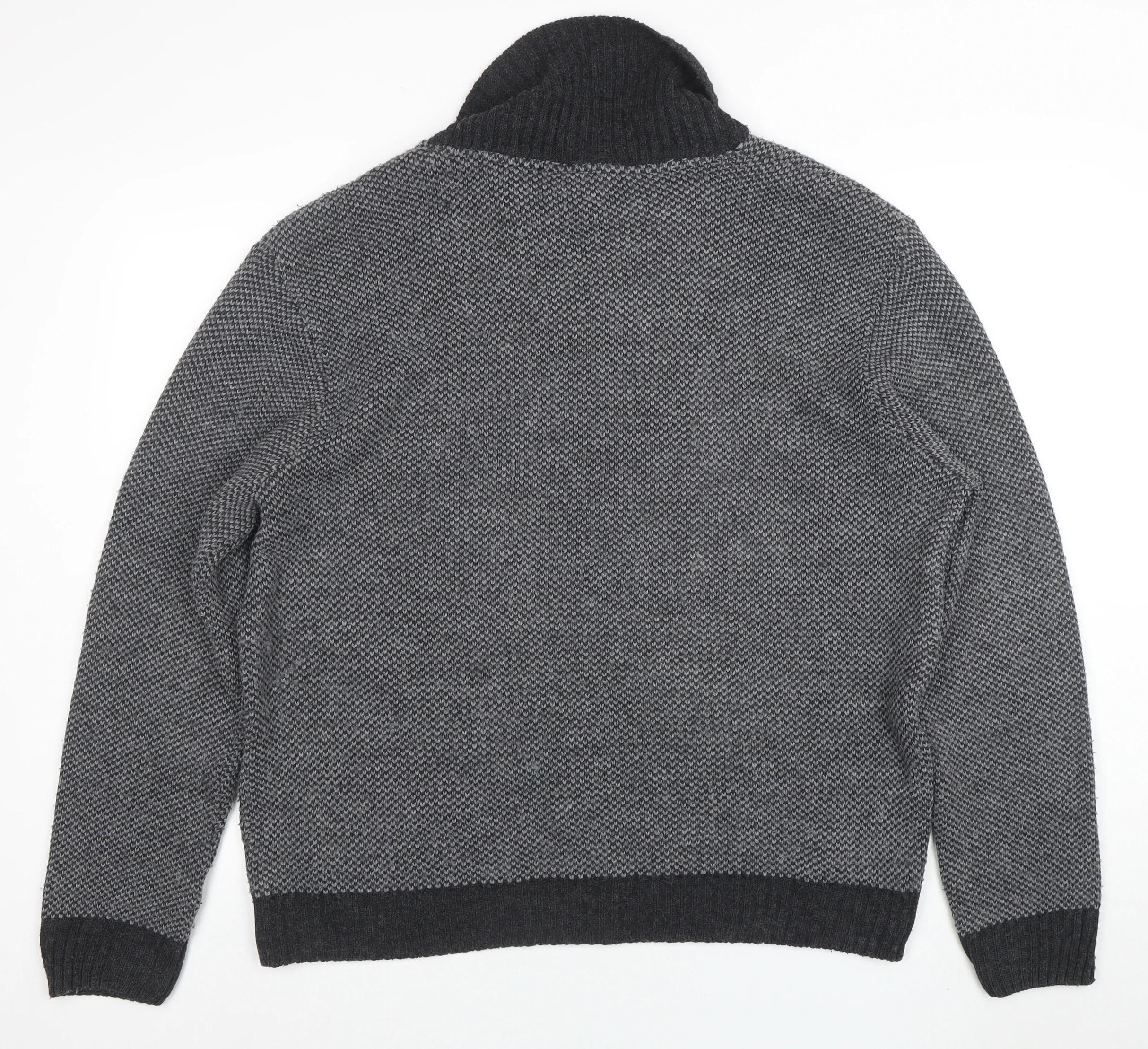 Leicester Tigers Mens Grey XL Chunky Knit Shawl Collar Jumper - Image 3