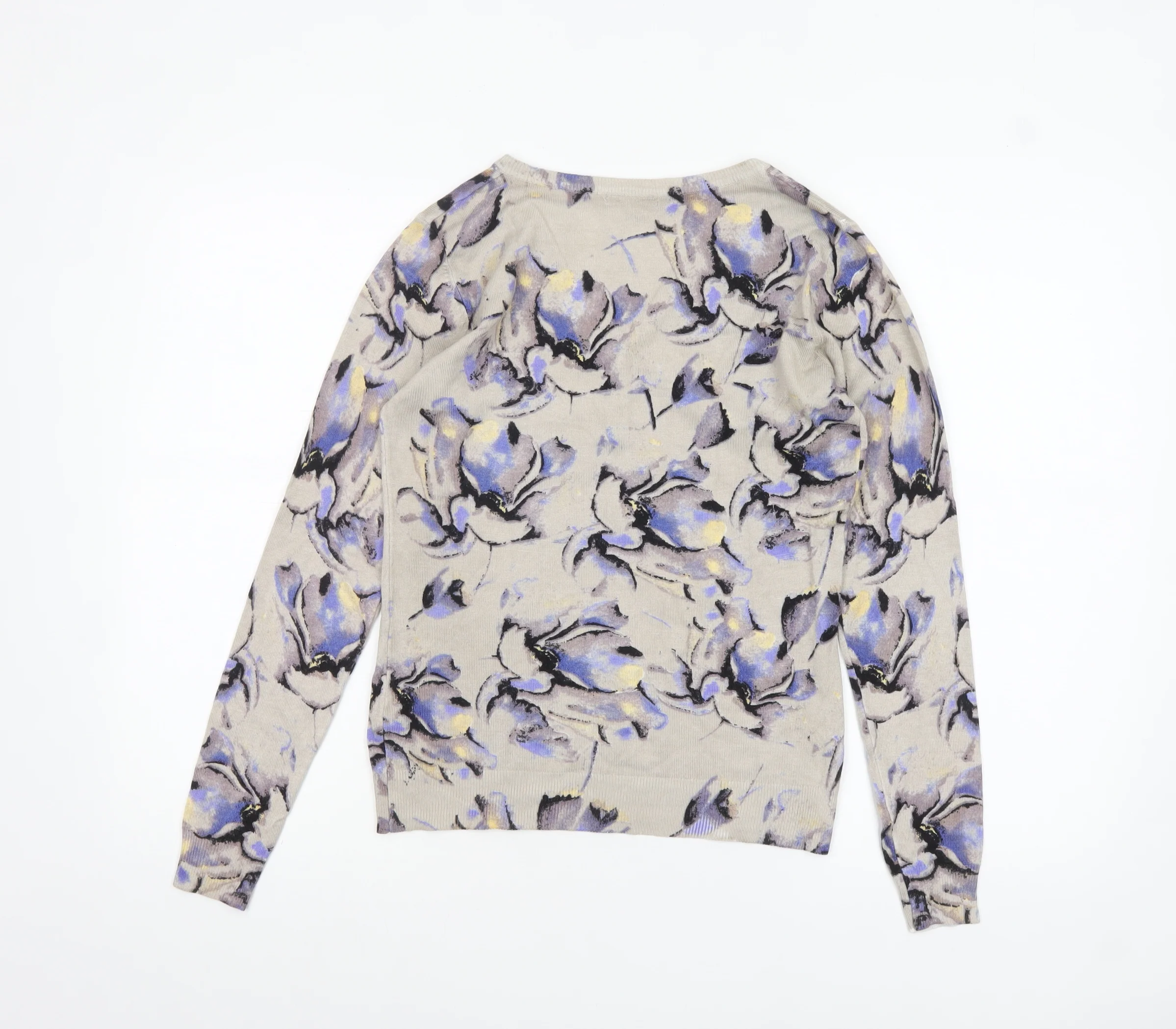 Leo & Ugo Women Beige Floral V-Neck Henley Knit Jumper M - Image 3