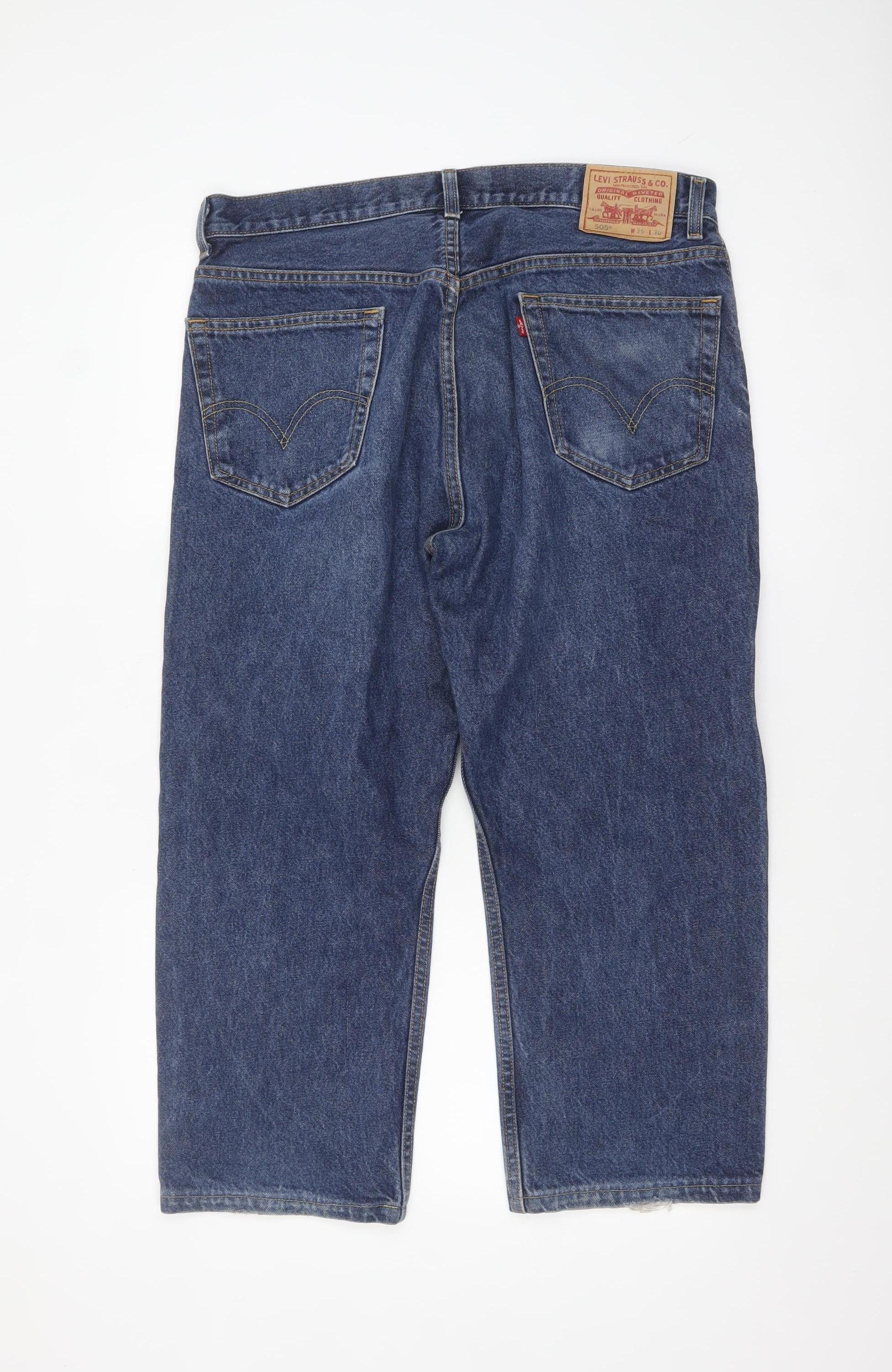 Levi’s 505 Regular Fit Men Blue Denim Jeans W36 L30 Classic Style - Image 3
