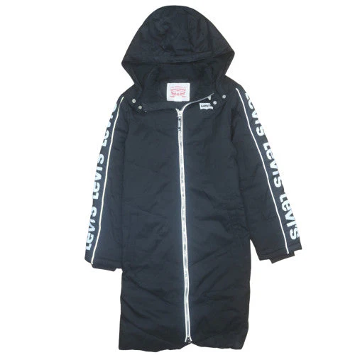 Levi's Boys Black Hooded Long Puffer Jacket Coat Size 12 Years