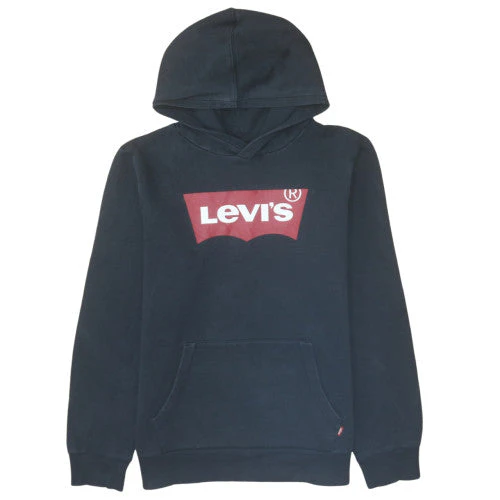 Levi's Boys Black Pullover Fleece Hoodie 16 Years Logo Print Casual Sweatshirt