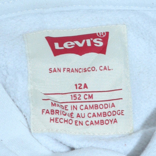 Levi's Boys White Pullover Hoodie 12 Years Regular Fit Logo Fleece Sweatshirt - Image 5