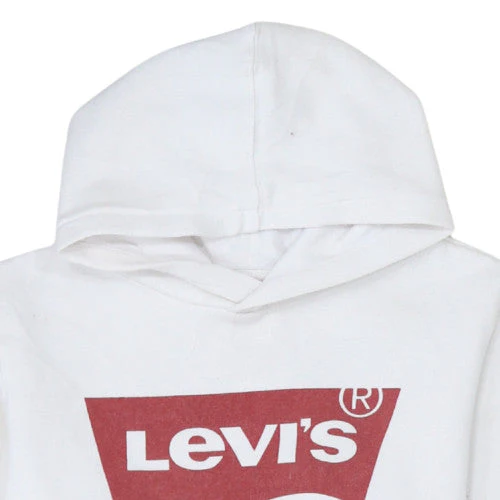 Levi's Boys White Pullover Hoodie 12 Years Regular Fit Logo Fleece Sweatshirt - Image 8