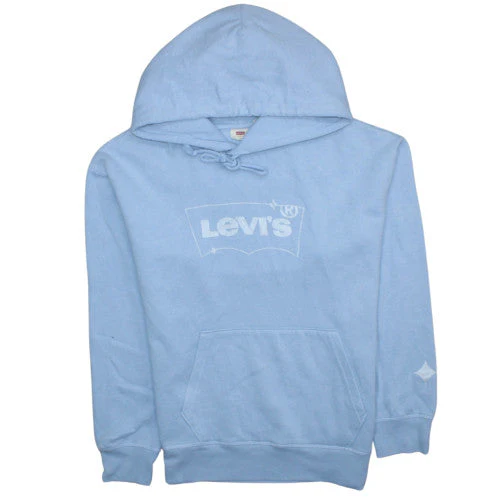 Levi's Men Blue Pullover Hoodie M Cotton Blend Logo Sweatshirt