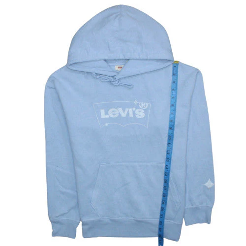 Levi's Men Blue Pullover Hoodie M Cotton Blend Logo Sweatshirt - Image 2