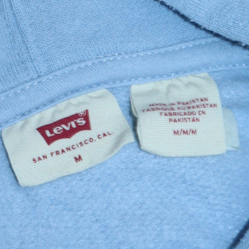 Levi's Men Blue Pullover Hoodie M Cotton Blend Logo Sweatshirt - Image 6