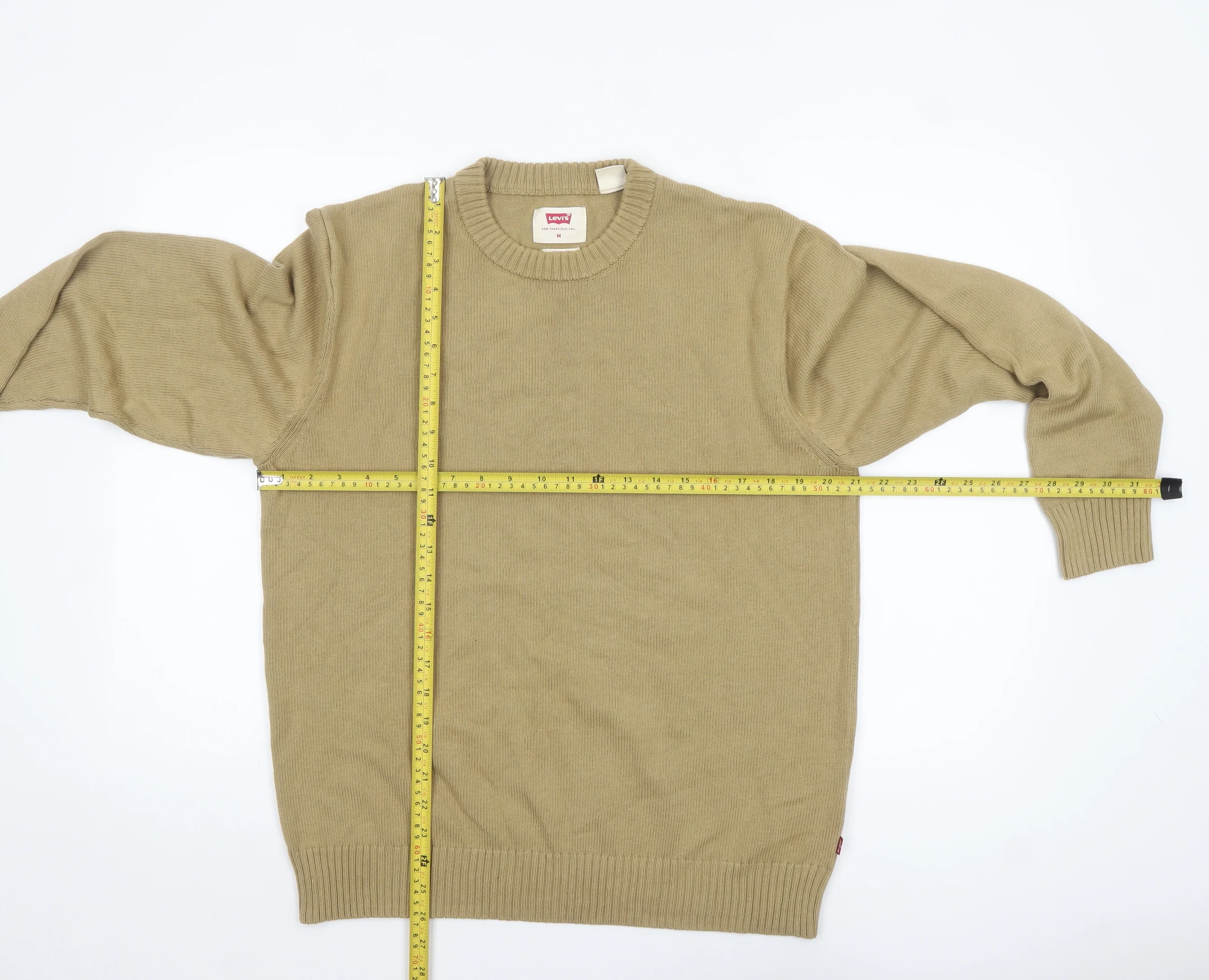 Levi's Men's Beige Cotton Crew Neck Pullover Jumper Size M - Image 2