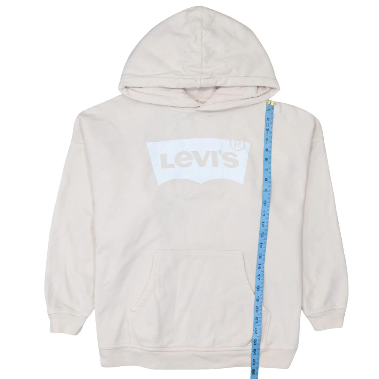 Levi's Men's Beige Pullover Hoodie M Logo Print Fleece Sweatshirt - Image 2