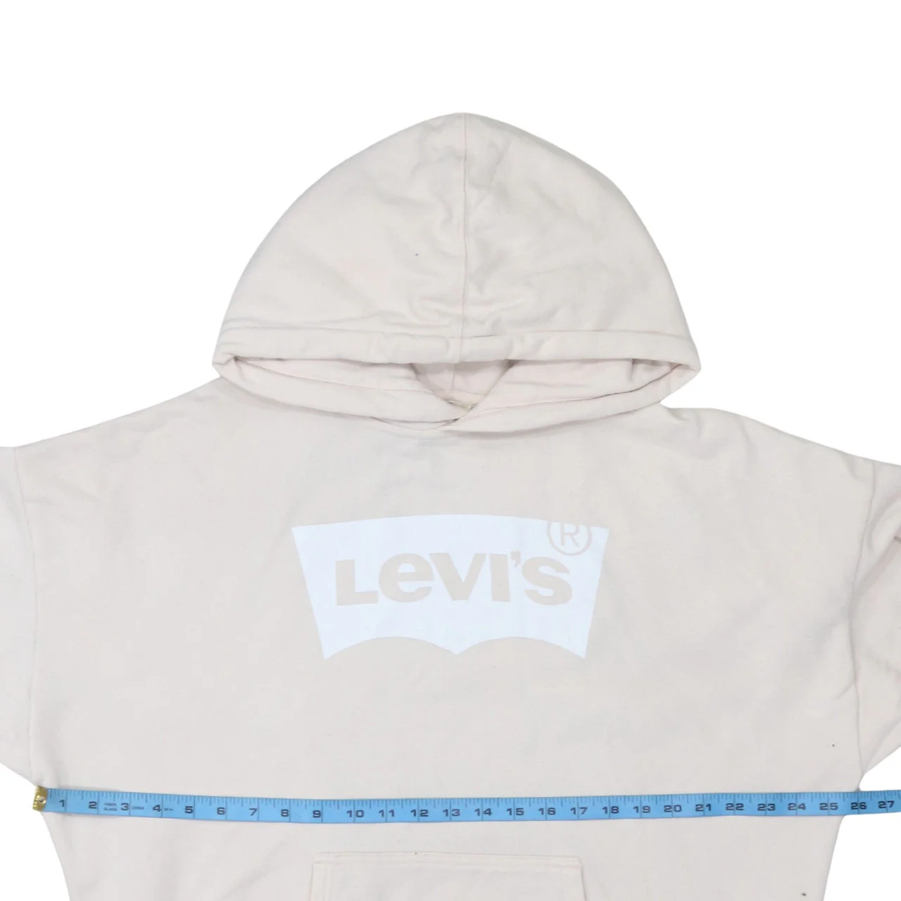 Levi's Men's Beige Pullover Hoodie M Logo Print Fleece Sweatshirt - Image 3