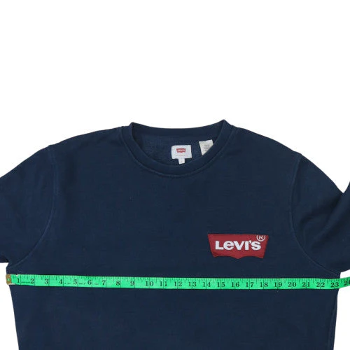 Levi's Men's Blue Crew Neck Pullover Sweatshirt Size L Logo Fleece - Image 2
