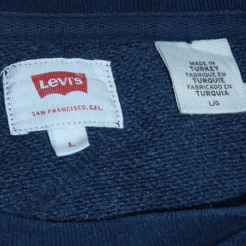 Levi's Men's Blue Crew Neck Pullover Sweatshirt Size L Logo Fleece - Image 5