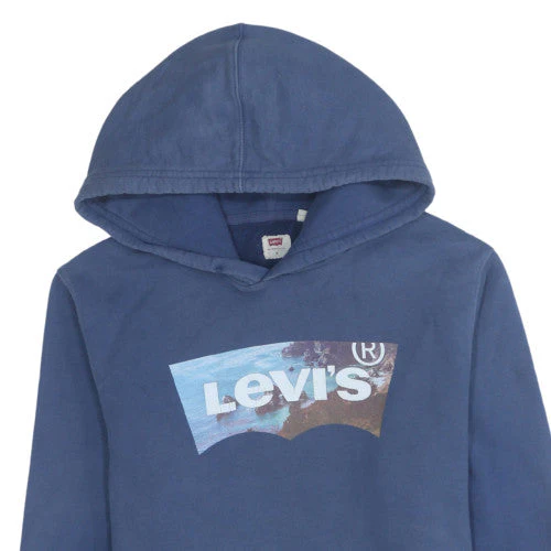 Levi's Men's Blue Pullover Hoodie Small Logo Graphic Sweatshirt - Image 8