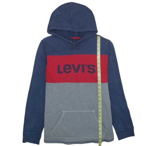 Levi's Men's Blue Red Grey Pullover Hoodie Size M Graphic Logo - Image 2
