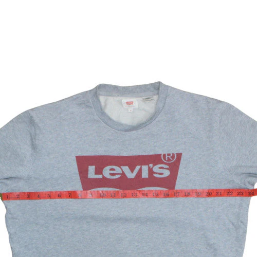 Levi's Men's Grey Crew Neck Sweatshirt Medium Logo Print Cotton Blend - Image 3